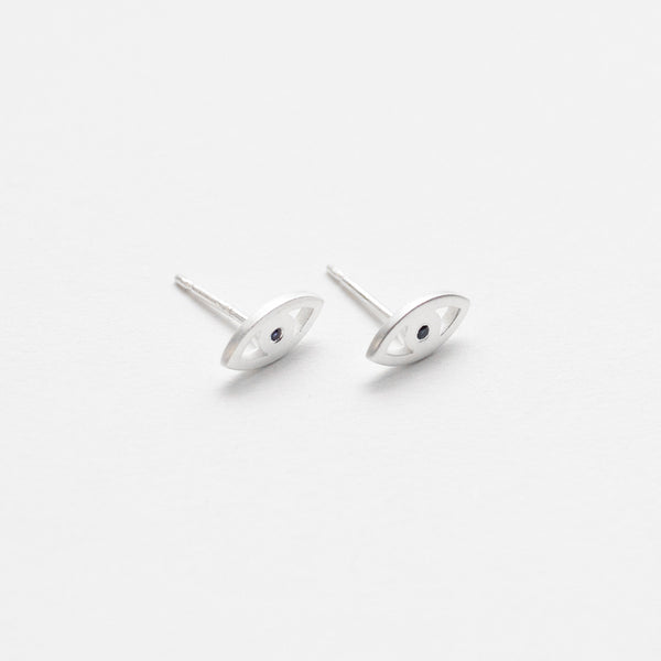 Brushed Silver Sapphire Eye Studs
