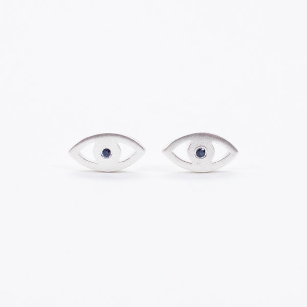 Brushed Silver Sapphire Eye Studs