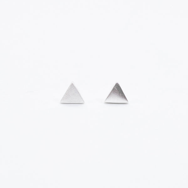 Brushed Silver Tiny Triangle Studs
