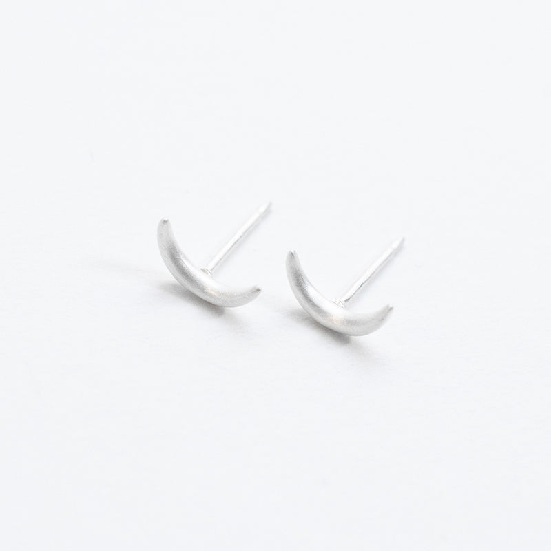 Brushed Silver Moon Studs