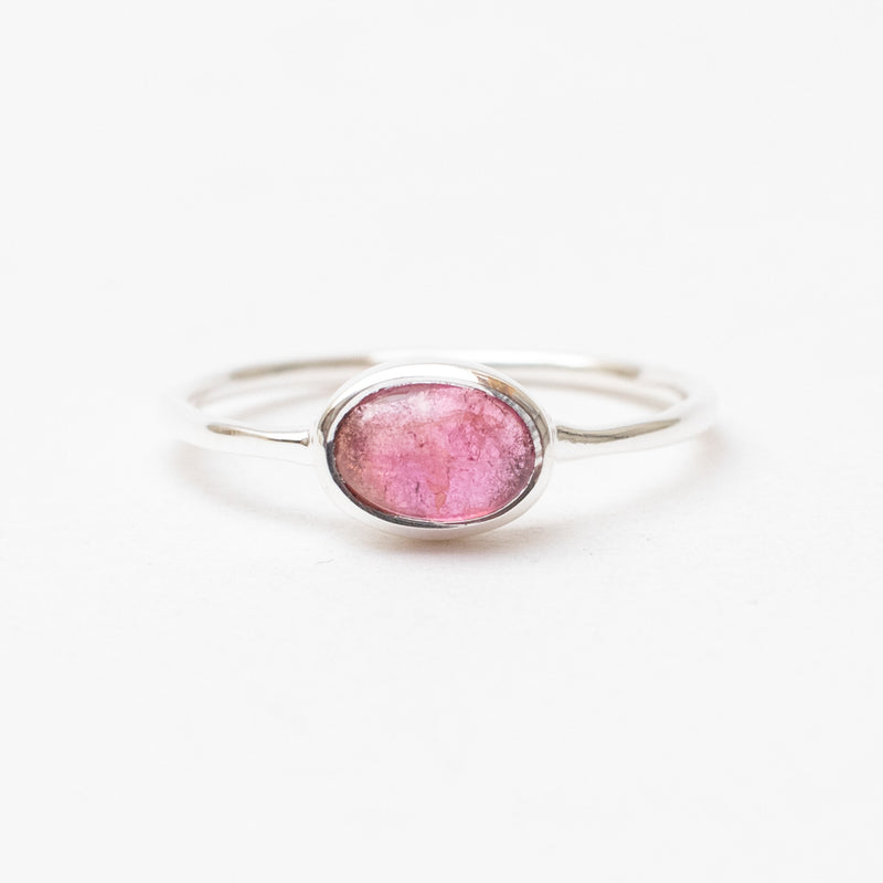 Silver Pink Tourmaline Oval Ring