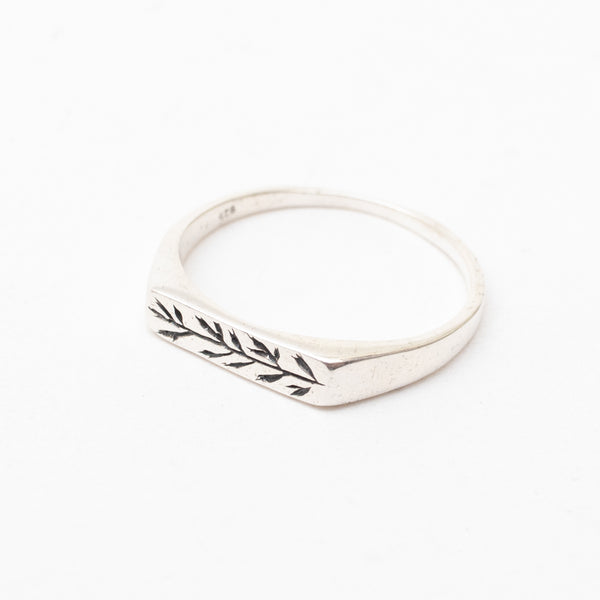 Stamped Silver Flower Signet Style Ring