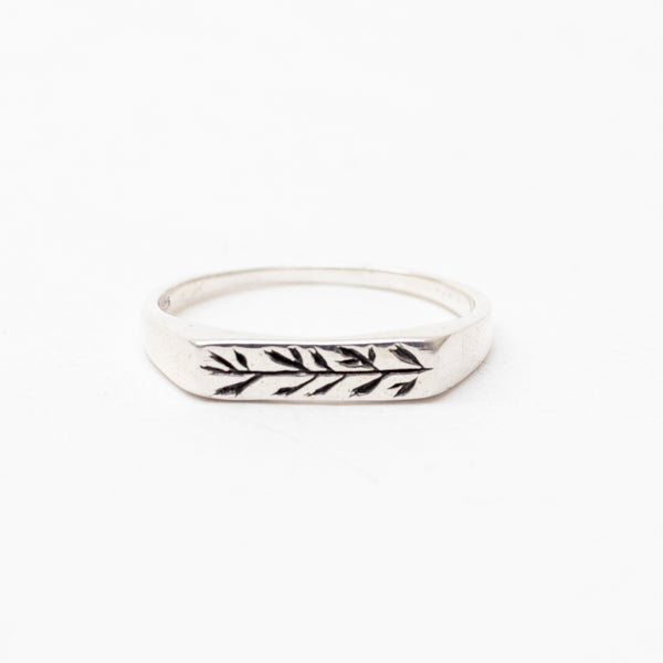 Stamped Silver Flower Signet Style Ring