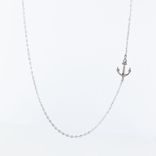 Silver Sideways Anchor Necklace