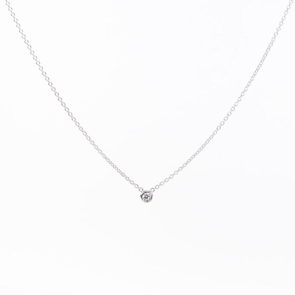 Tiny Silver Crystal Solitaire Necklace
