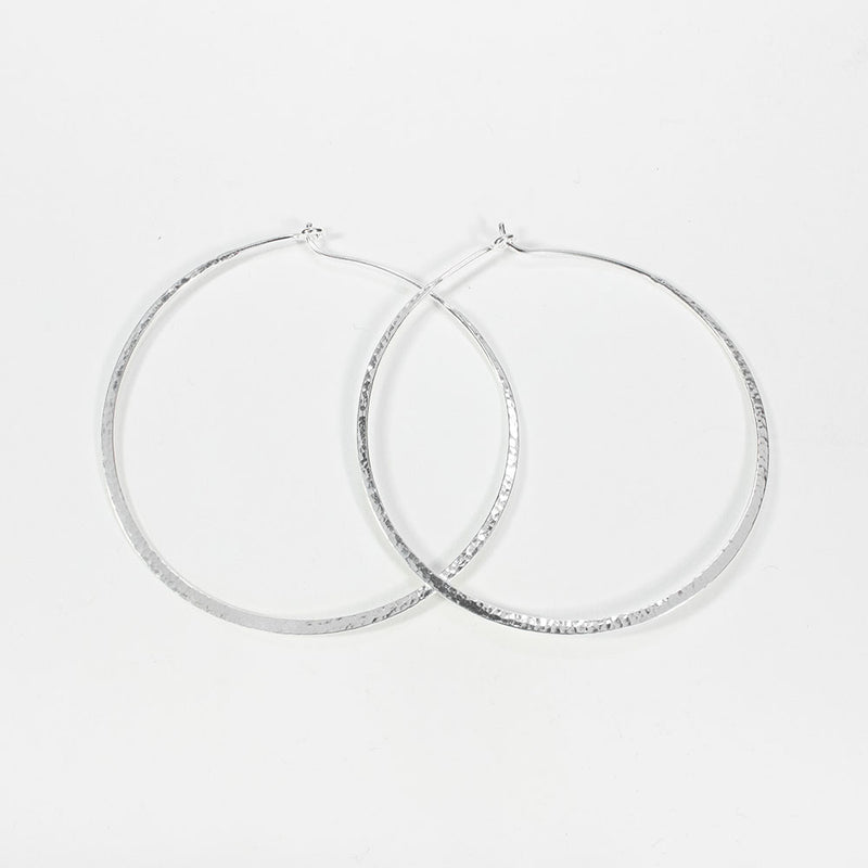 Large Silver Hammered Wire Hoops