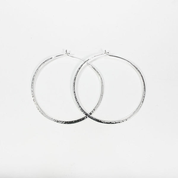 Medium Silver Hammered Wire Hoops