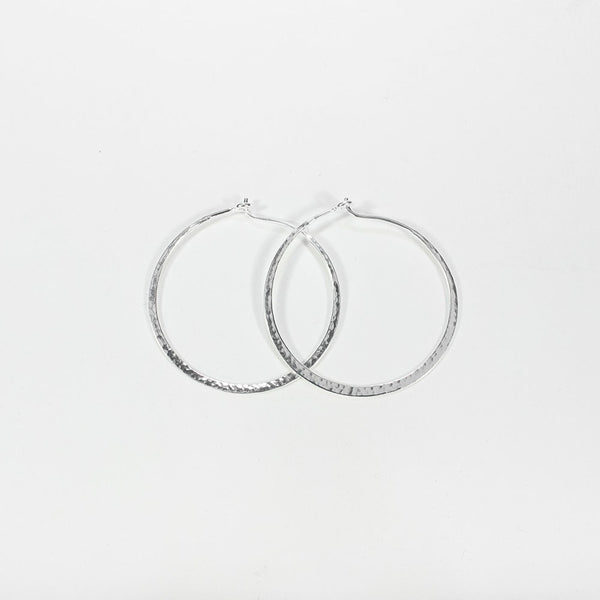 Small Silver Hammered Wire Hoops