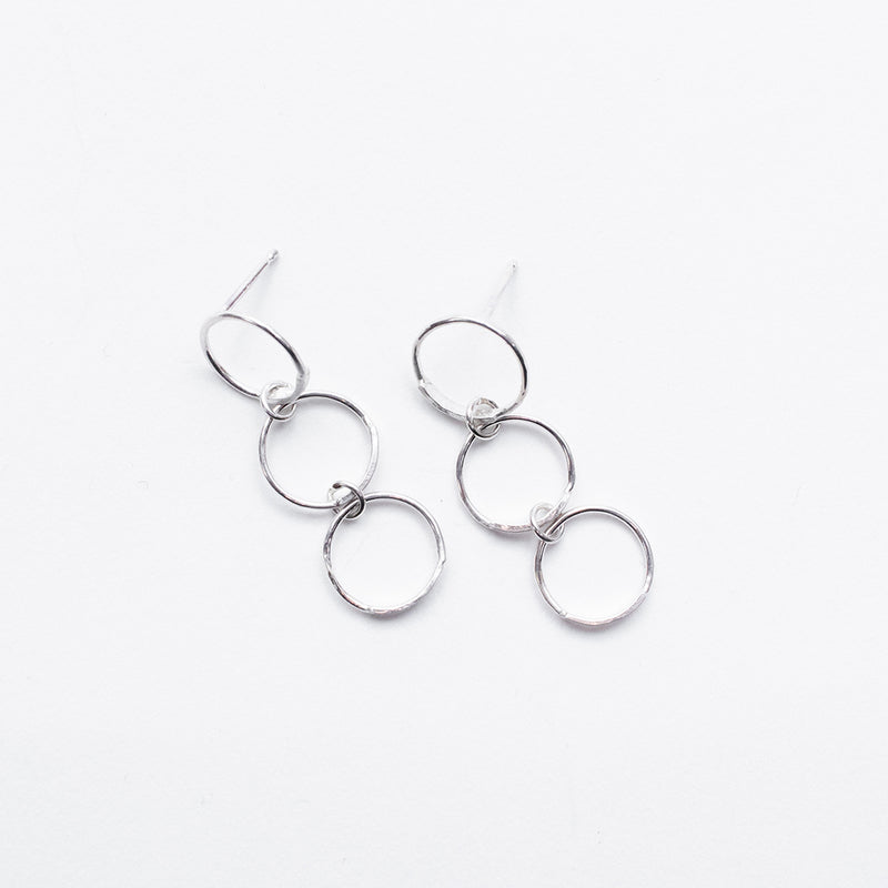 Silver Triple Hand Hammered Circle Studs