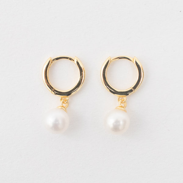 Gold Plated Tiny Click in Hoops with Pearl Drop