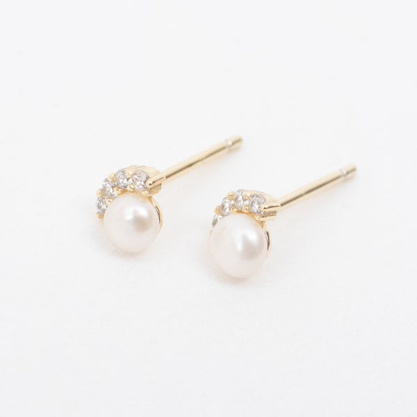 Gold Plated Sunshine Pearl and Cubic Studs