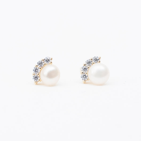 Gold Plated Sunshine Pearl and Cubic Studs