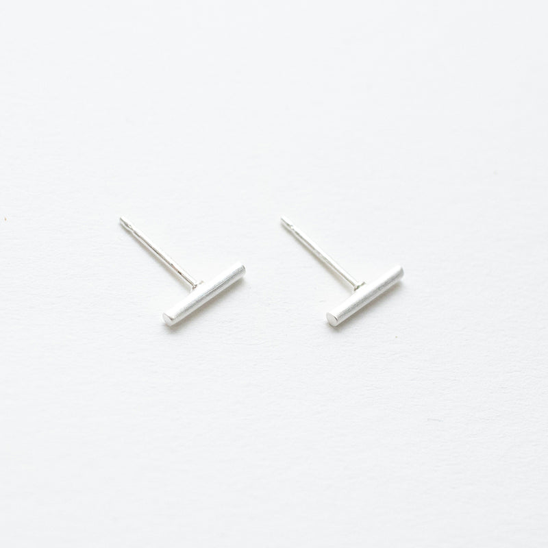 Tiny Brushed Silver Bar Studs