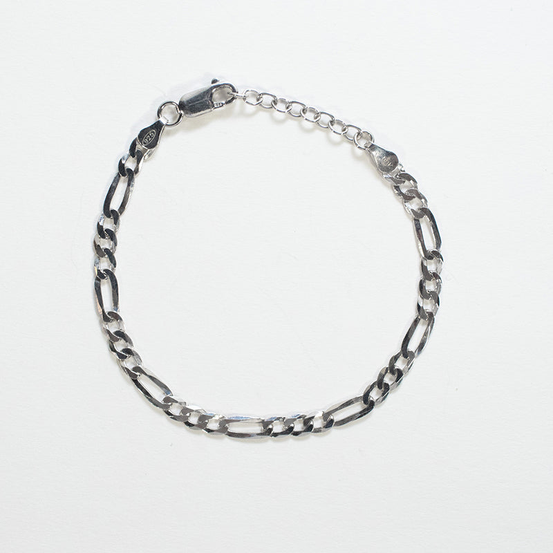Silver Flat Figaro Chain Bracelet