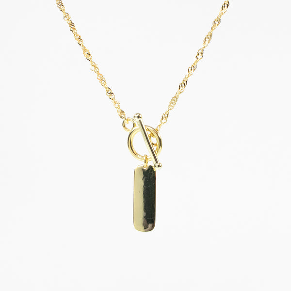 Gold Plated Tag Toggle Necklace