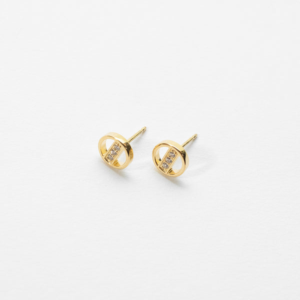 Gold Vermeil Circle Pave Bar Studs