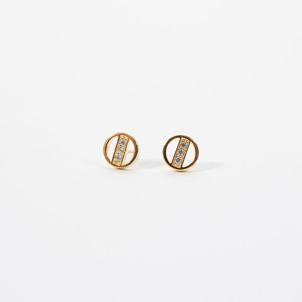 Gold Vermeil Circle Pave Bar Studs