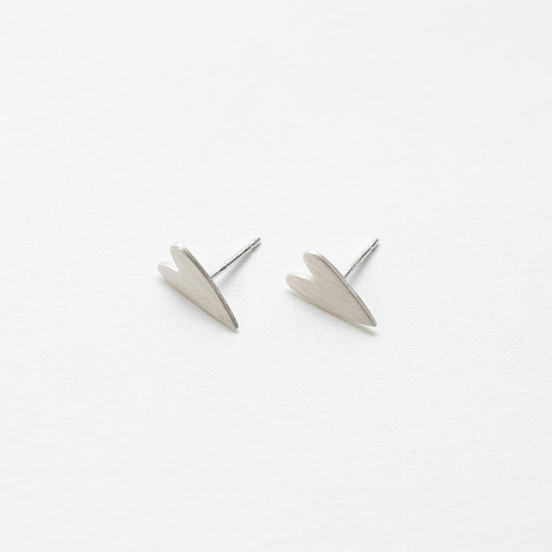 Brushed Silver Heart Studs