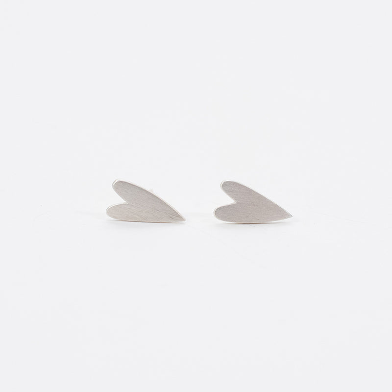 Brushed Silver Heart Studs
