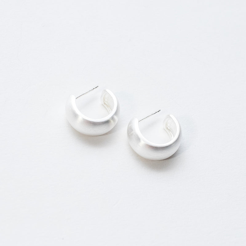 Small Wide Brushed Silver Hoops