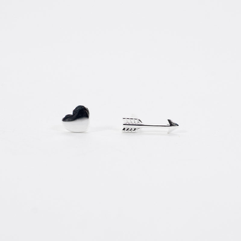 Silver Flat Heart And Arrow Studs