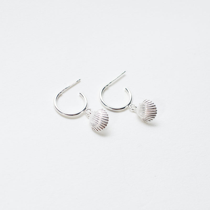 Silver Hanging Shell Hoops