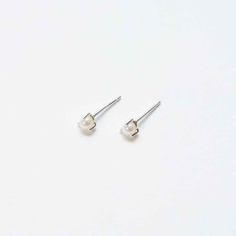 Tiny Silver Pearl Prong Studs