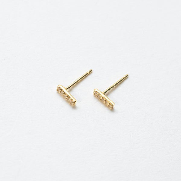 Tiny Gold Vermeil Pave CZ Bar Studs