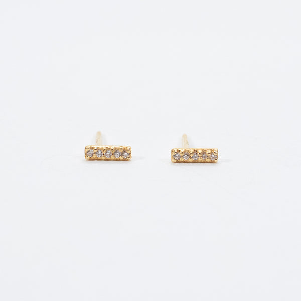 Tiny Gold Vermeil Pave CZ Bar Studs