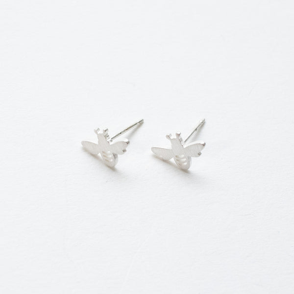 Brushed Silver Bee Studs