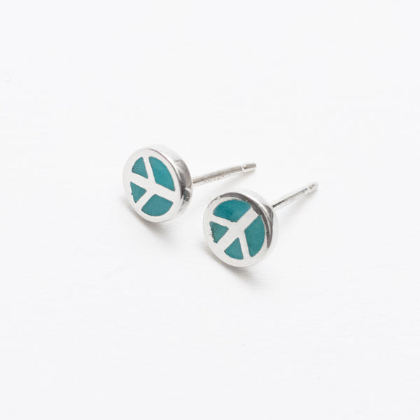 Silver Turquoise Peace Sign Studs