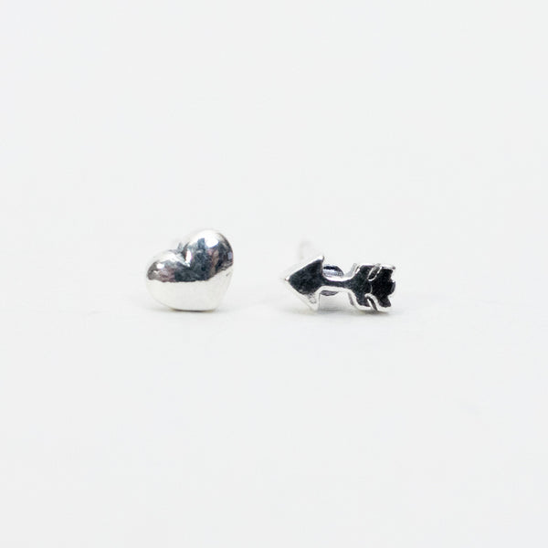 Silver Heart and Arrow Studs
