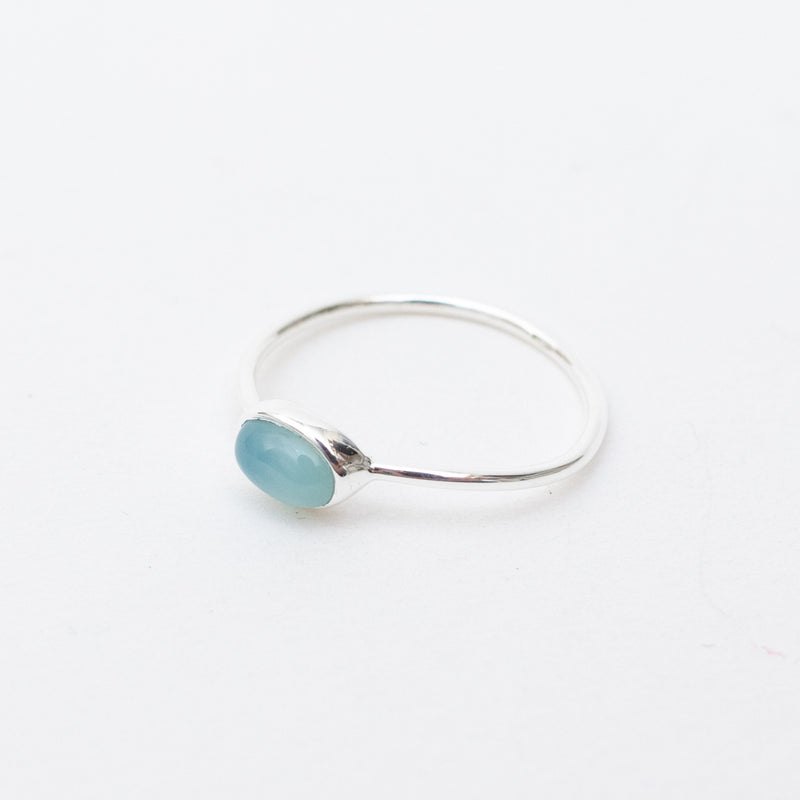 Silver Blue Chalcedony Oval Ring