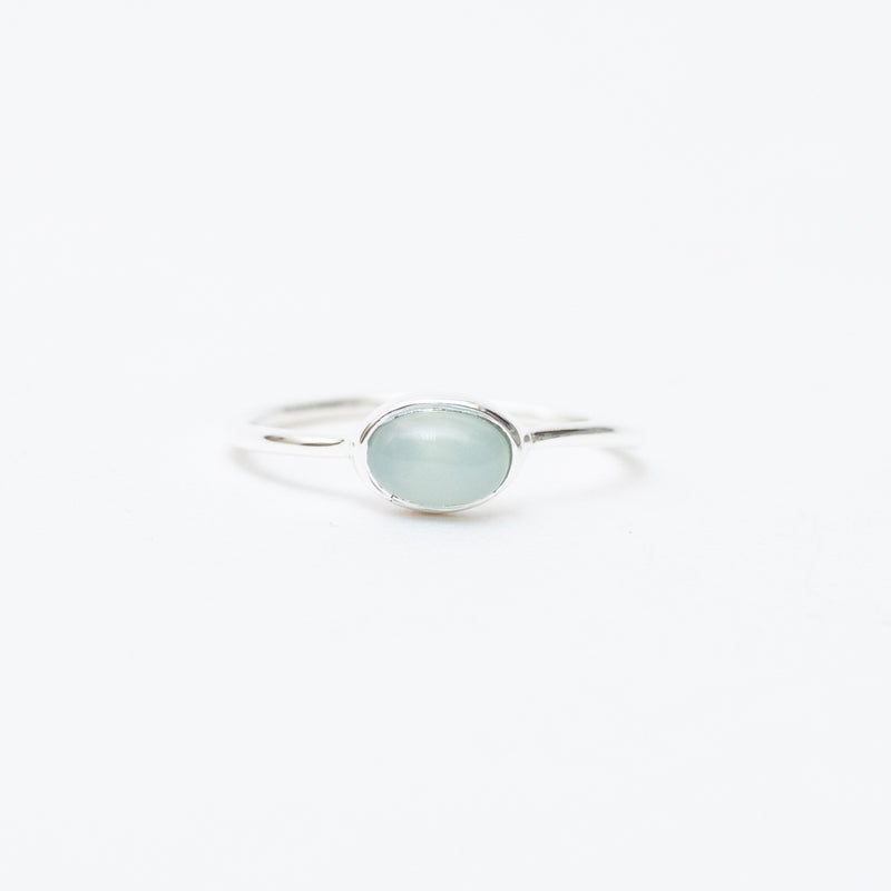 Silver Blue Chalcedony Oval Ring