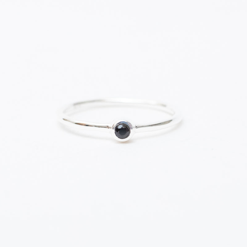 Small Round Silver Stone Ring