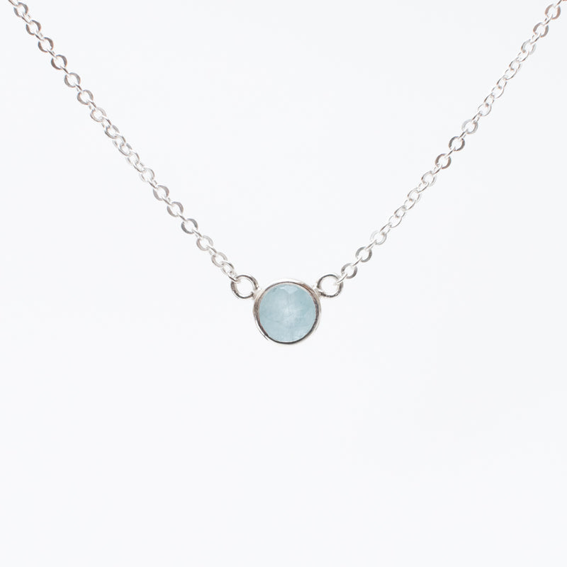 Silver Aquamarine Comini Circle Stone Necklace