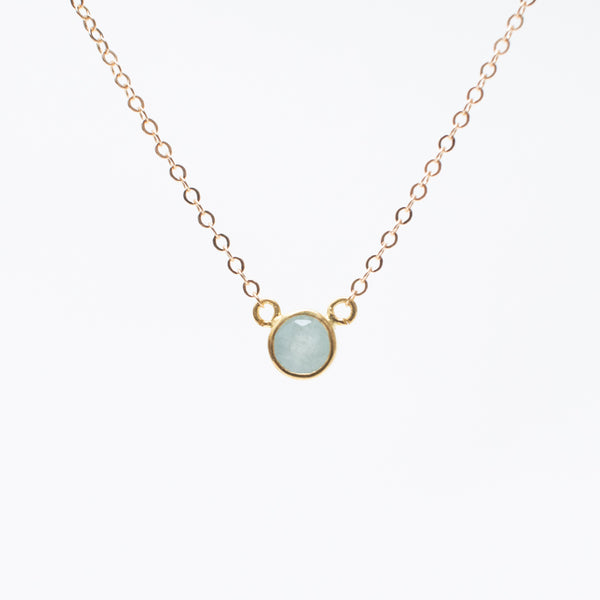Gold Aquamarine Circle Stone Necklace