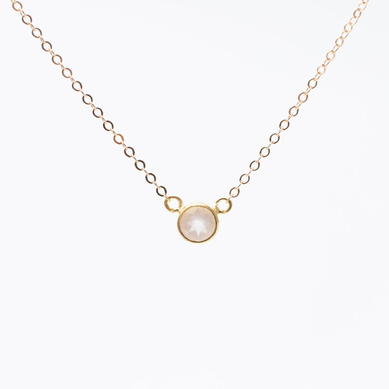 Gold Rose Quartz Circle Stone Necklace