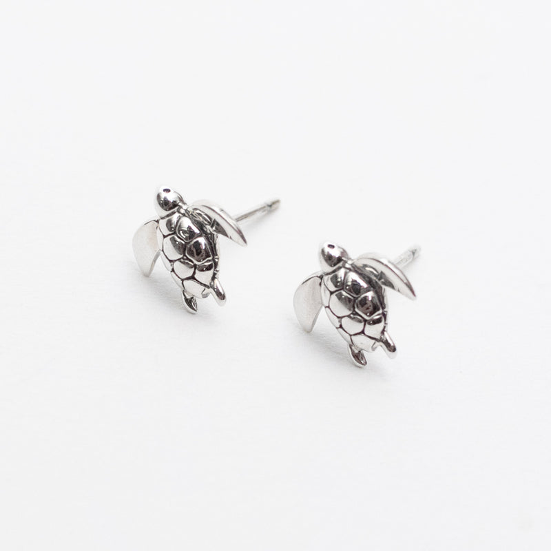 Silver 3D Turtle Studs