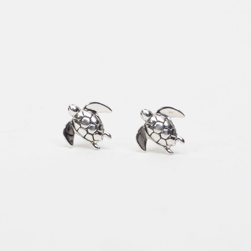 Silver 3D Turtle Studs