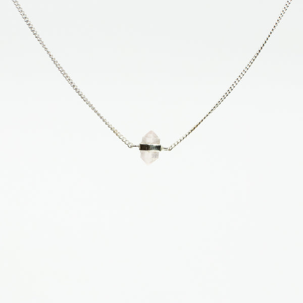 Large Silver Rose Quartz Wrap Necklace