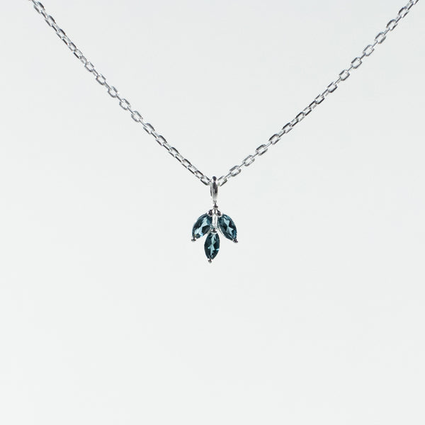 Silver Blue Topaz Leaf Necklace