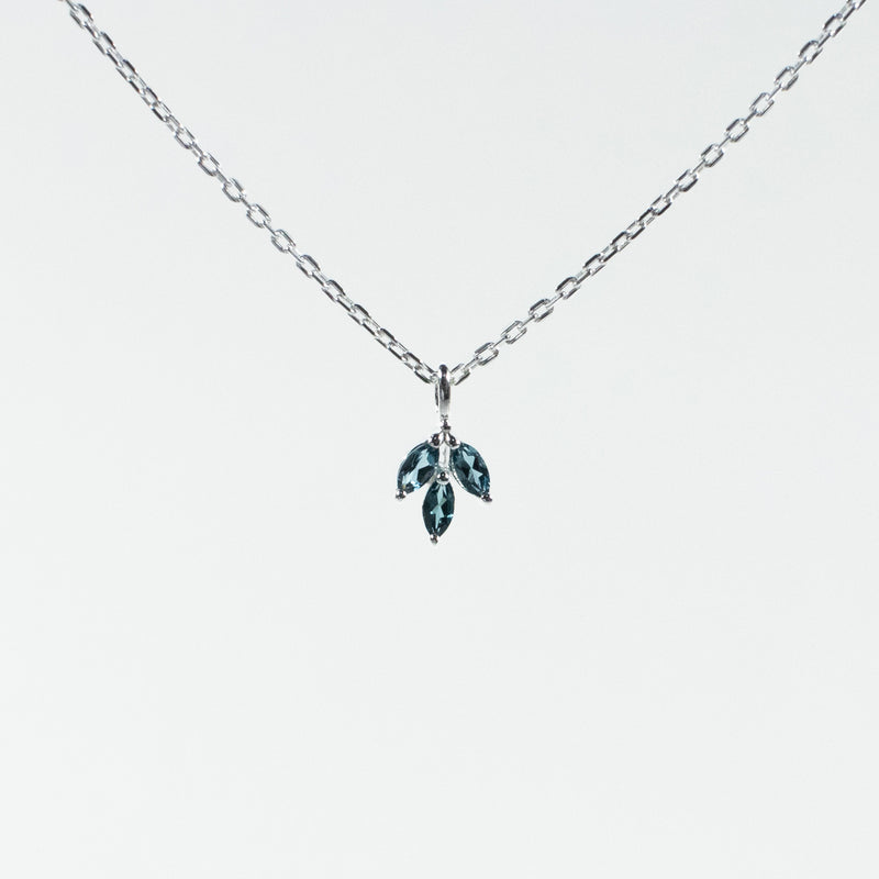 Silver Blue Topaz Leaf Necklace