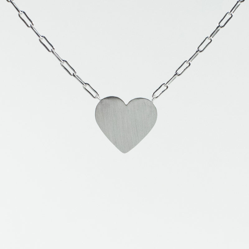 Brushed Silver Cutout Heart Necklace