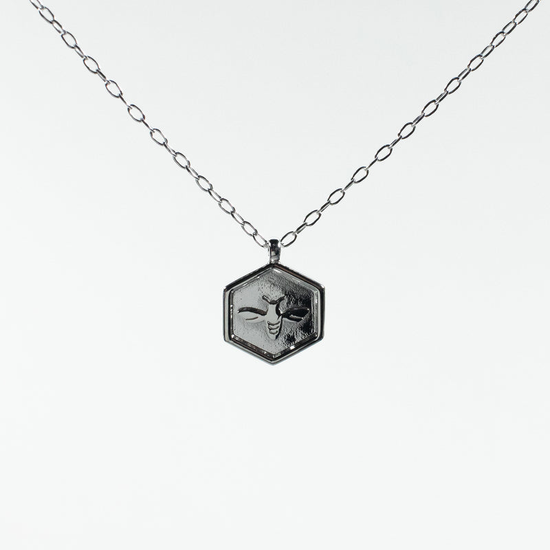 Silver Hexagon Shaped Honeybee Necklace