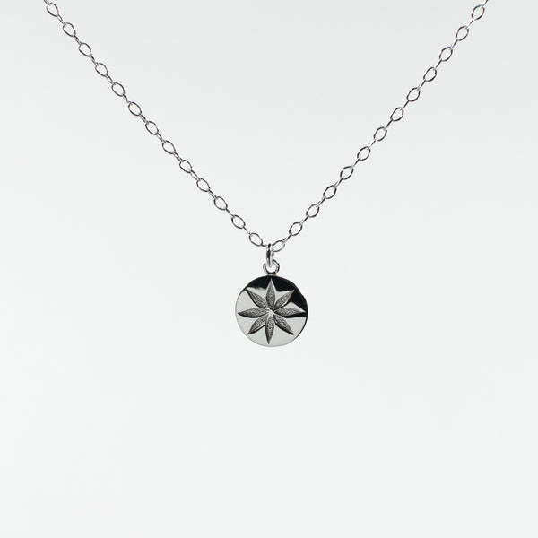 Silver Flower Disc Necklace