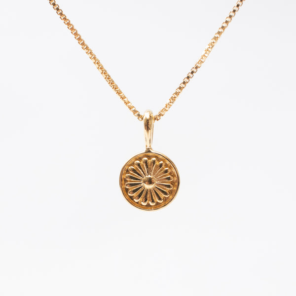 Gold Vermeil India Temple Flower Disc Necklace