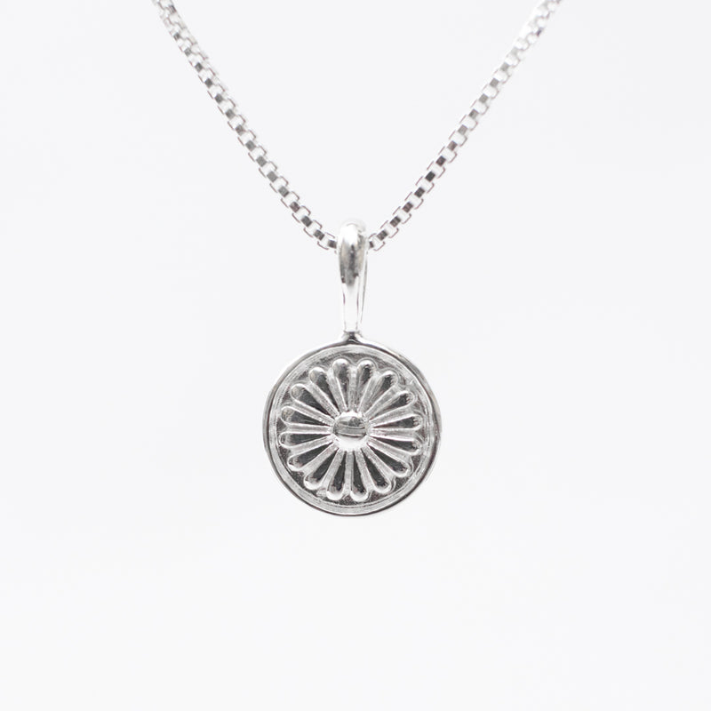 Silver India Temple Flower Disc Necklace
