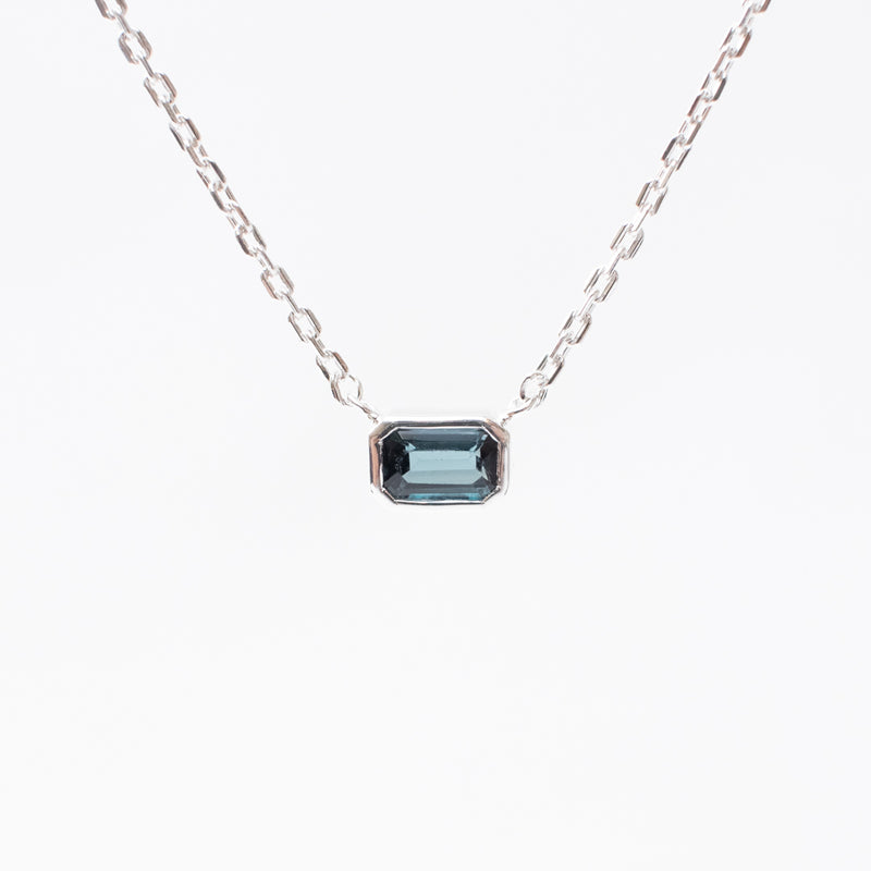Silver Octagon Shaped Blue Topaz Necklace