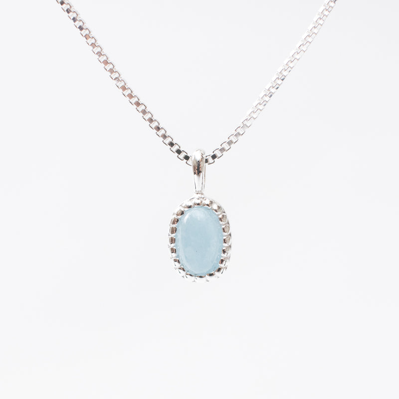 Silver Milgrain Edge Oval Aquamarine Necklace